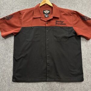 Harley Davidson Embroidered Mechanic Shirt Mens XL Black & Dark Orange